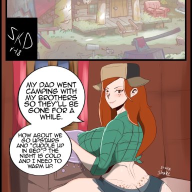 1girl, 1girls, big ass, big breasts, big butt, blouse, booty, bouncing ass, cabin, english text, fat ass, fat ass teen, female, freckles, gravity falls