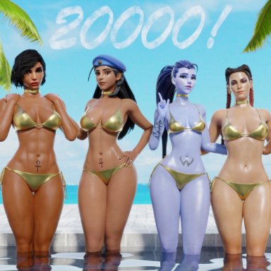 3d, 6girls, absurd res, ana amari, apex legends, beach, big ass, big boobs, big breasts, big butt, bikini, breasts, brigitte, dark-skinned female, dark skin