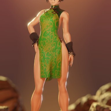1girls, 3d, aged up, alternate costume, angry, artist name, ass, avatar the last airbender, back view, bangs, bare arms, bare legs, black hair, blind, clothing