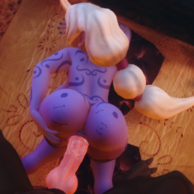 1boy, 1girl, 3d, all fours, animal genitalia, anthro on humanoid, anus, ass, back, backside, bent over, big ass, big butt, big penis, body writing