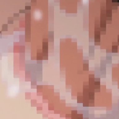 1boy, 2girls, ahegao, animated, areolae, ass, ass grab, bike shorts, blonde hair, bouncing breasts, breasts, brother and sister, censored, choker, cum