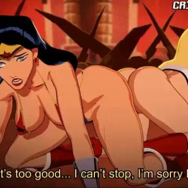 2girls, 3d, anal, anal insertion, animated, ass, big ass, big breasts, blush, bouncing breasts, breasts, crisisbeat, dc, dc comics, dcau