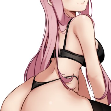 1girls, aqua eyes, ass, big ass, big butt, bra, breasts, darling in the franxx, eye contact, female, hioyami, horns, large ass, looking at viewer, sitting