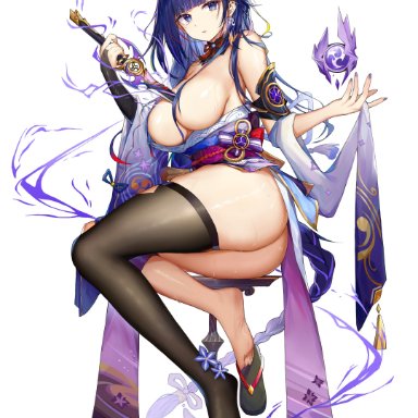1girls, ass, baal (genshin impact), barefoot, between breasts, breasts, feet, female, female only, genshin impact, hi res, huge ass, kimono, kiriko (araragikoyomi), large breasts