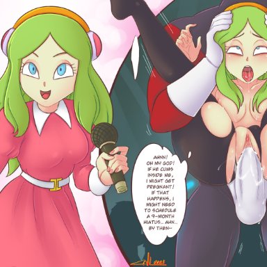 dragon ball, dragon ball z, dragon ball super, ribrianne, jiren, green hair, blue eyes, long hair, hairband, pink dress, red suit, big cock, ahe gao, mating press, interview