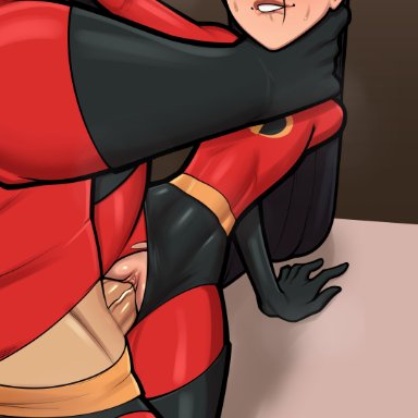 1boy, 1girls, asphyxiation, black hair, bodysuit, father and daughter, female, female focus, incest, male, mask, mr. incredible, mrpotatoparty, sex, skinny girl