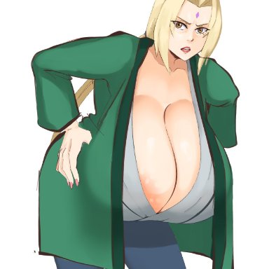 1girls, breasts, cleavage, female, female only, huge breasts, looking at viewer, naruto, solo, sunnysundown, tsunade