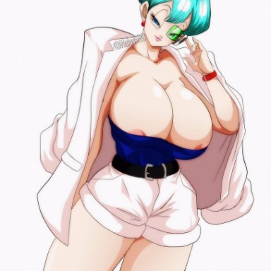 1girls, areola slip, areolae, breasts, bulma briefs, cleavage, dragon ball, female, female only, huge breasts, milf, nala1588, scouter, shounen jump, solo