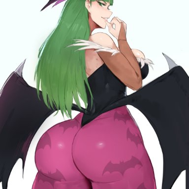 1girl, 1girls, 2021, ass, ass focus, ass shot, back, back view, black leotard, breasts, bubble butt, butt wings, capcom, clothed, clothed female