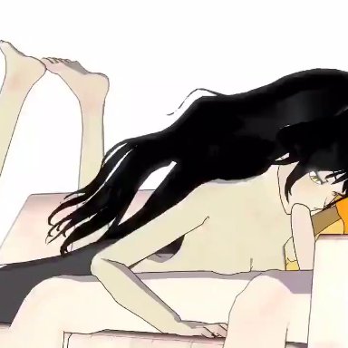 1futa, 2girls, 3d, animal ears, animated, being watched, big breasts, big penis, black hair, blake belladonna, blonde hair, breasts, cat ears, duo focus, erection