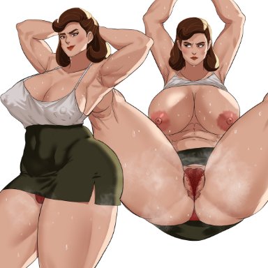 1girls, absurd res, areolae, arms up, ass, big breasts, breasts, brown hair, captain carter, cyberboi, disney+, female, high resolution, marvel, medium hair