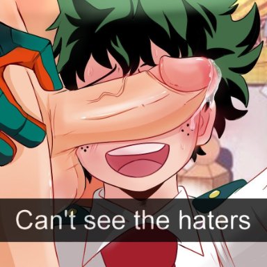 2boys, bodily fluids, cant see the haters, gay, genital fluids, genitals, gloves, green hair, izuku midoriya, katsuki bakugou, male, male/male, male only, my hero academia, penis