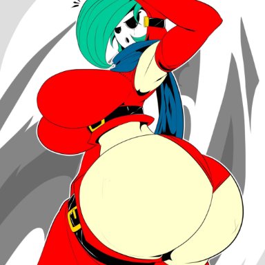 big ass, big breasts, blue hair, busty, cyan hair, hourglass figure, huge ass, huge breasts, large ass, large breasts, mario (series), mask, midriff, nintendo, red clothing