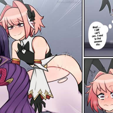 1girls, 2boys, ambiguous penetration, ass, astolfo (fate), big ass, big breasts, big butt, blush, braided hair, breasts, bunny ears, canon crossdressing, crossdressing, curvy figure