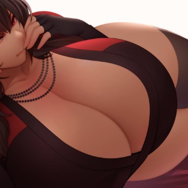 1girls, breasts, cleavage, female, female only, huge breasts, looking at viewer, nachocobana, raven branwen, rwby, solo