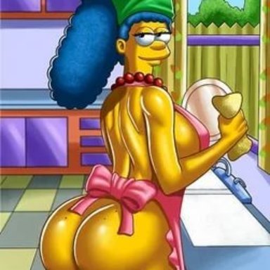 the simpsons, marge simpson, big ass, yellow skin, blue hair, kitchen