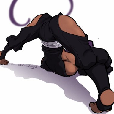 ass, ass focus, ass up, bleach, dark-skinned female, dark skin, face down ass up, feet, female, jack-o pose, jackochallenge, lordguyis, purple hair, shihouin yoruichi, shounen jump