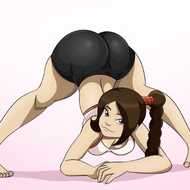 1girls, 2020s, 2021, :3, ass, ass cleavage, ass up, athletic female, avatar the last airbender, bare legs, barefoot, bent over, big ass, big butt, bike shorts