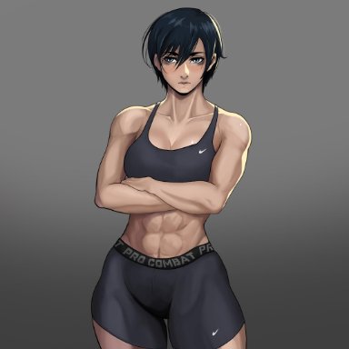 1girls, abs, attack on titan, bare shoulders, black hair, breasts, cleavage, clothed, clothes, clothing, female, female only, hips, human, human only