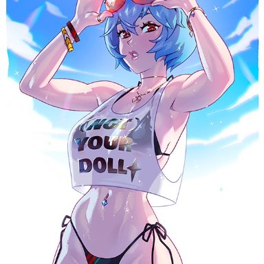 1girls, abs, breasts, cleavage, female, female only, kajinman, neon genesis evangelion, rei ayanami, solo