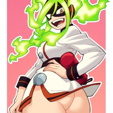 1girls, bubble ass, bubble butt, burnin (my hero academia), green hair, mask, my hero academia, no panties, pubic hair, pussy, short dress, short skirt, suoiresnu, wide hips, wide thighs