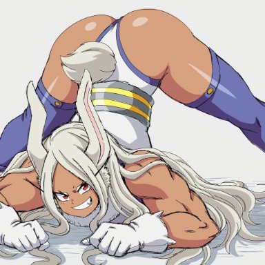 1girls, animated, ass, back muscles, big ass, dark-skinned female, dark skin, female, female only, jack-o pose, lewdamone, looking at viewer, miruko, muscles, muscular