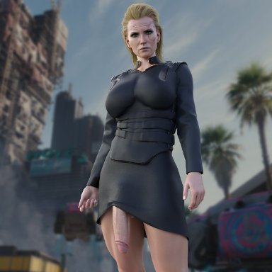 1futa, 3d, big penis, blender, business suit, business woman, cyberpunk 2077, futa only, futanari, huge cock, meredith stout, milf, military, mini skirt, miniskirt