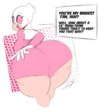 ass up, big ass, clothed, fat ass, gwenpool, huge ass, imminent sex, marvel, ota (artist), teasing, text, thick thighs