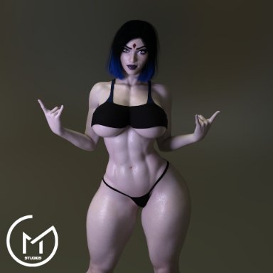 3d, abs, breasts, dc, dc comics, gm studios, goth, pale-skinned female, pale skin, panties, rachel roth, raven, raven (dc), thick thighs, underwear