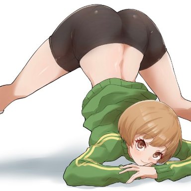 1girls, ass, ass up, big ass, brown eyes, brown hair, clothed, clothing, face down ass up, fit, fit female, fully clothed, jack-o pose, jacket, kurosususu