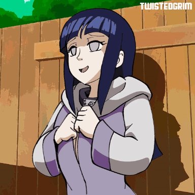 animated, belly button, big breasts, breasts, cute, flashing, flashing breasts, hyuuga hinata, naruto, naruto (series), naruto shippuden, nipples, open jacket, purple hair, shounen jump