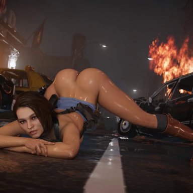 1080p, 1girls, 3d, animated, ass, ass up, boots, bottomless, brown hair, bubble butt, face down ass up, female, female only, fire, functionally nude