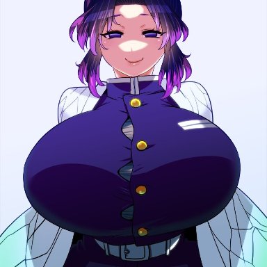 big breasts, breasts, huge breasts, kimetsu no yaiba, kochou shinobu, purple hair, seductive, seductive smile, tagme