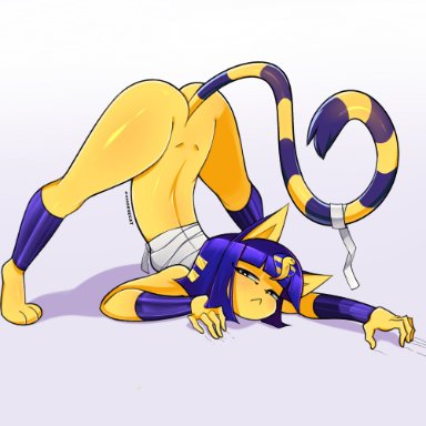 animal crossing, ankha, ass, ass up, blue hair, bottomless, bottomless female, breasts, cat, cat ears, cat humanoid, cat tail, egypt, egyptian, exhorsecat