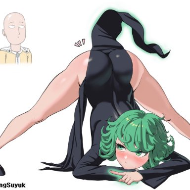 1girls, ass, ass focus, ass up, bald, embarrassed, face down, face down ass up, green eyes, green hair, jack-o pose, jackochallenge, legs spread, lifting skirt, mr. tangsuyuk