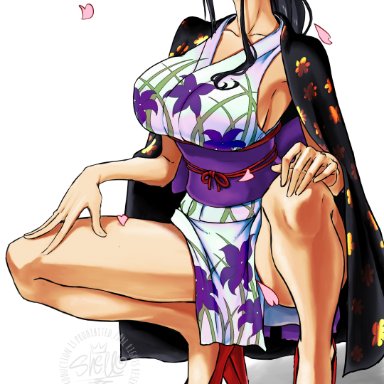 black hair, high heels, long hair, nico robin, one piece, orobi, pose, ribbon, shellmaru, white background