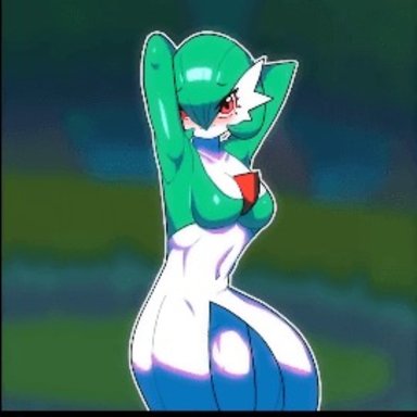 animated, anthro, big ass, big breasts, curvy, dancing, drunkoak, gameplay mechanics, gardevoir, me!me!me!, nintendo, pokémon (species), pokemon, pokemon battle, thick thighs