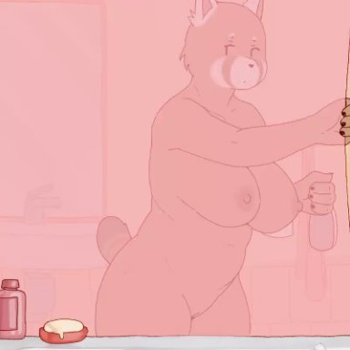 1girls, aggressive retsuko, anthro, antrho, areolae, ass, bathroom, bouncing breasts, breasts, bubble ass, bubble butt, chelodoy, female, female only, furry