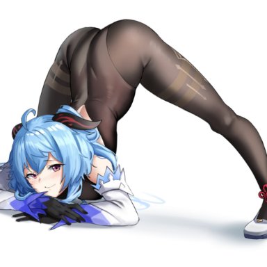 blue hair, dvdraw, ganyu (genshin impact), genshin impact, horns, jack-o pose