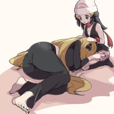 2021, :o, age difference, ass, bare shoulders, barefoot, beanie, big ass, black clothing, black eyes, black hair, black nails, black toenails, blonde hair, breasts