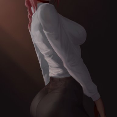1girls, black pants, braid, breasts, chainsaw man, dat ass, female, female focus, female only, looking at viewer, makima (chainsaw man), office, office lady, pants, red hair