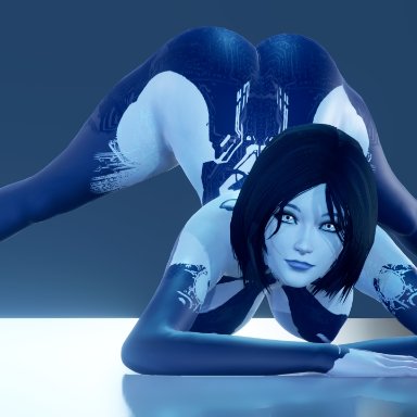 3d, 3d (artwork), artificial intelligence, ass, ass up, big ass, big breasts, big butt, blue eyes, blue hair, blue skin, bob cut, breasts, cortana, curvy