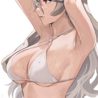 1girls, alternate costume, armpits, arms behind head, arms up, bangs, bare shoulders, bikini, breasts, cleavage, collarbone, corrin (fire emblem), corrin (fire emblem) (female), female, fire emblem