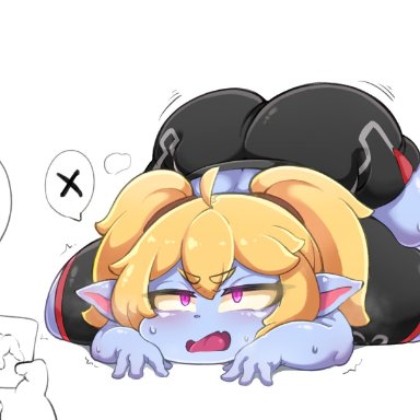 1girls, ass, big ass, big breasts, blonde hair, blush, female, huge breasts, jack-o pose, large breasts, league of legends, pointy ears, poppy, riot games, shinolara