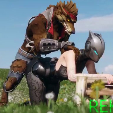 animal genitalia, animal humanoid, animal penis, animated, bestiality, big ass, big breasts, big butt, comandorekin, dire (fortnite), dire wolf, doggy style, doggystyle, female, fortnite