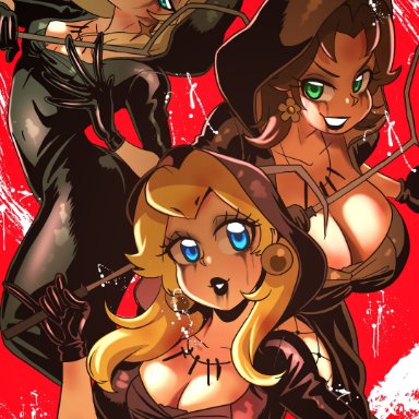 3girls, absurd res, aqua eyes, bela (resident evil), black lipstick, blonde hair, blue eyes, brown hair, cassandra (resident evil), daniela (resident evil), female, female only, green eyes, looking at viewer, mario (series)