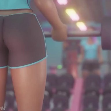 3d, 3girls, animated, areolae, ashe (overwatch), ass, baronstrap, big ass, blender, bordeaux black, breasts, brigitte, cunnilingus, dark-skinned female, dark skin