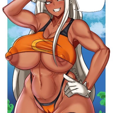 1girls, areolae, breasts, dark-skinned female, dark skin, duo kawa, erect nipples, female, female only, miruko, my hero academia, nipples, rabbit humanoid, rumi usagiyama, solo