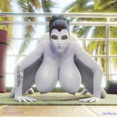 3d, big ass, big breasts, blue hair, blue skin, breasts, breasts bigger than head, busty, hanging breasts, huge breasts, natural breasts, overwatch, the blue widow33, widowmaker