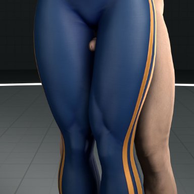 1boy, 1boy1girl, 1boys, 1girl, 1girls, 20s, 3d, blue unitard, blue vest, capcom, chun-li, clothed female nude male, crossover, crotch, dpmaker